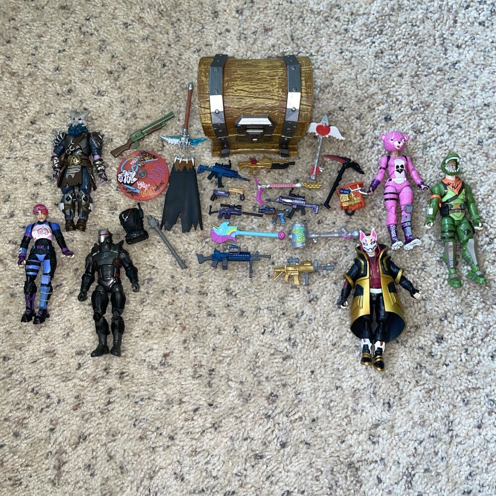 Fortnite Video Game Action 4” Figure Lot Weapon Cuddle Rex Ragnarok Brite Bomber